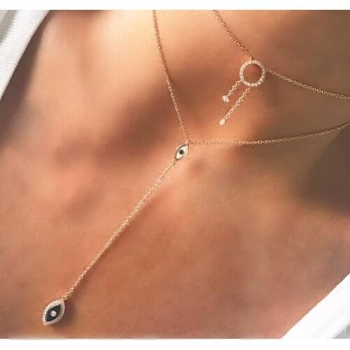 Real 925 sterling trendy fashion women charm jewelry Long chain luxury evil eye sexey women summer fashion Y lariat necklace