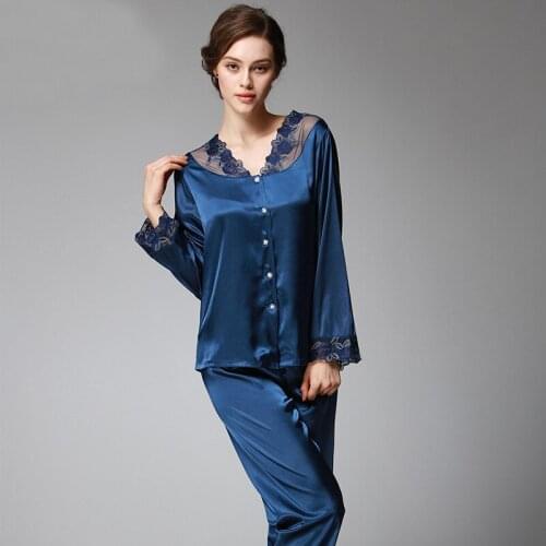 Spring Autumn Women Satin Silk Pajama Set Sleepcoat Sleep Pant High Quality Lady Nightdress Female Sexy Sleepwear Pajamas