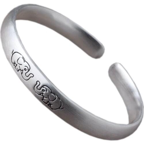 Seiko 999 Foot Silver Retro Auspicious Elephant Solid Silver Bracelet Simple Bracelet Foot Silver Open Bracelet