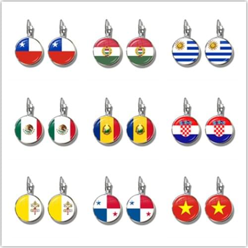 Chile Hungary Uruguay Mexico Romania Croatia Vatican Panama Vietnam National Flag French Hooks Glass Earrings Jewelry For Women