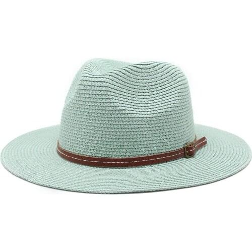 Summer simple Female Sun Hats Wide Brim Visor Panama Soft Shaped Straw Hat For Women Men Outdoor Beach UV Protection Fedora Hat