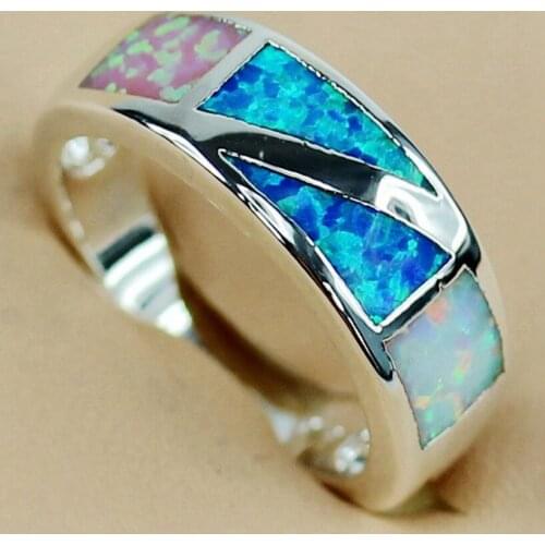 SHUNXUNZE luxury Engagement Wedding rings for women best sell dropshipping White pink blue mix opal Rhodium Plated R3561 size 6