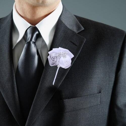 Wedding Bride Corsage Groom Suit Lapel Pin Ribbon Rhinestone Handmade Brooch Party Costume Accessories XH0678-Z