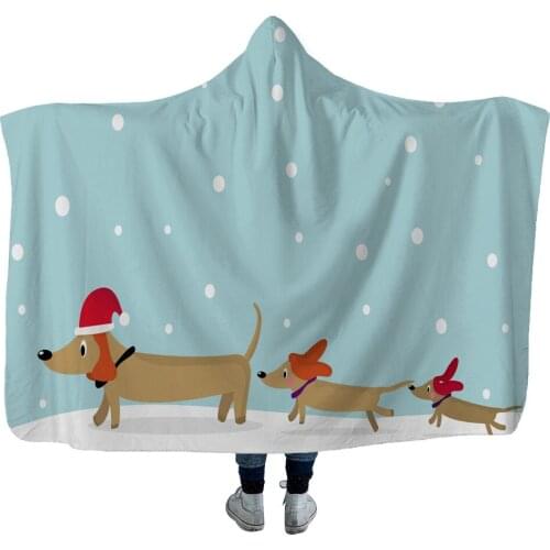 Dachshund 3D Printing Throw Hooded Blanket Wearable Warm Fleece Bedding Office Quilts Soft Adults Travel 13