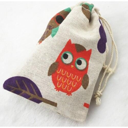 10x14cm Owl Vintage Cotton Burlap Jute Favour Candy Gift Bags Wedding Party Pouches