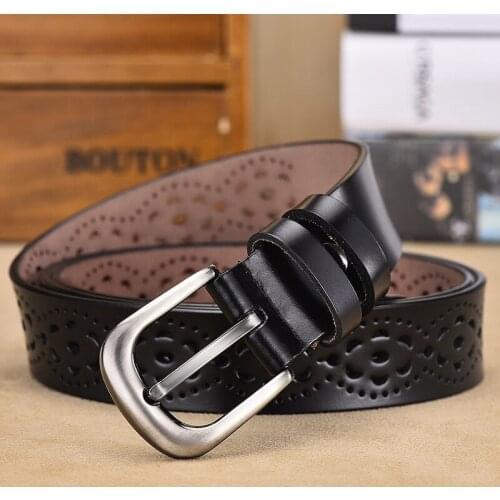 Peikong New Retro Buckle With Adjustable Ladies Luxury Brand High Quality Punk Fashion Genuine Leather Wide Belts For Women