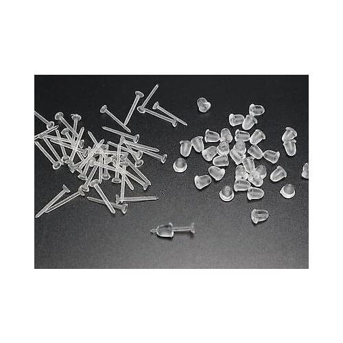 200 Invisible Clear Plastic 3mm Flat Blank Pad Ear Post Stud Pin with Stopper