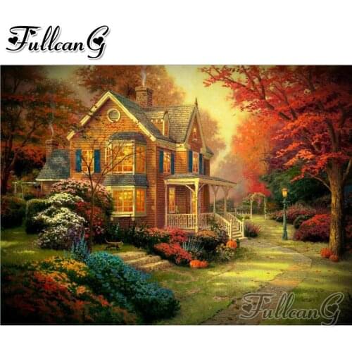 FULLCANG Woods Villa scenery diy 5d diamond mosaic diamond painting full square round diamond embroidery sale decor FC2581