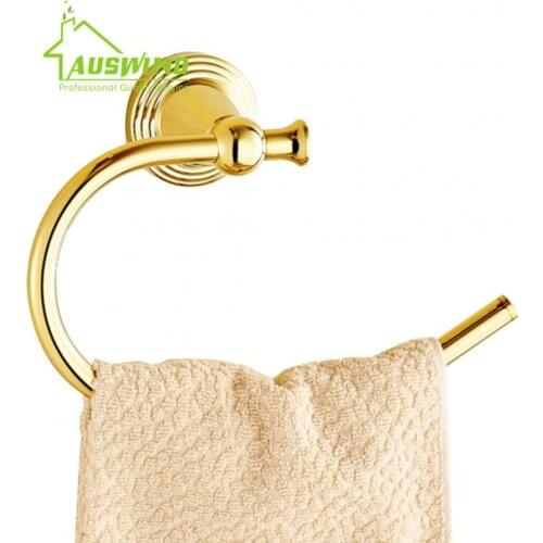 Antique Polished Finish Gold Towel Ring Luxury Brass Towel Rack Chrome Round Towel Holders Wall Mounted Bathroom Hardware