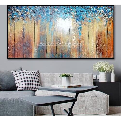 Arthyx Hand Painted Canvas Oil Paintings Modern Abstract Tree Oil Painting Wall Art Picture For Living Room Home Decor No Framed