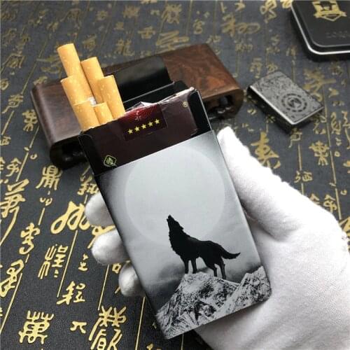 Alalinong N13 Aluminium Alloy Automatic Metal Cigarette Case King Wolf Totem Cigarette Box Smoking Accessories Mens Gift