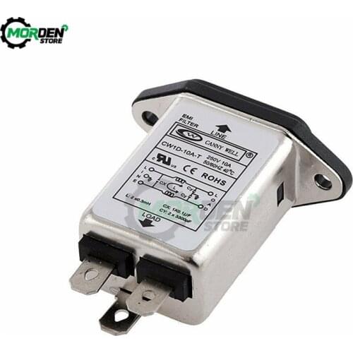 CW1D-10A-T IEC Socket Panel Mount Power Line Power EMI RFI Filter AC 115V-250V 10A 50/60Hz Suppressor Power Line Noise Filter