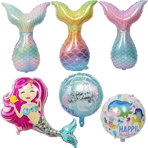 Disney Cartoon Princess Ariel Baby Girl Favor Birthday Party Decoration 1pc Fishtail Shell Pattern Foil Balloon Supplies