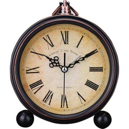 European Retro Rural Creative Alarm Clock Lazy Mute Clock Simple Student Bedside Metal Alarm Clock 3