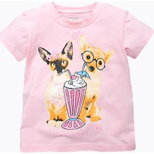 Summer New Kids Tops Short-sleeve T-shirts for Girls Cartoon Puppy Printed Baby Girl T-shirt Fashion Pink Children Tees 1-6 Yrs