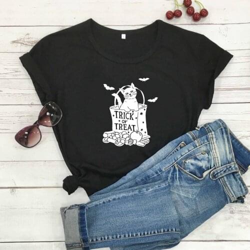 Trick or Treat Cat t shirt women fashion pure cotton casual gothic young hipster vintage street style vintage tees party tops