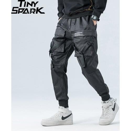 Hip Hop Cargo Pants Pockets 2020 Men Streetwear Harajuku Pants Joggers HipHop Harem Pants Swag Ribbion Fashion Trousers Black