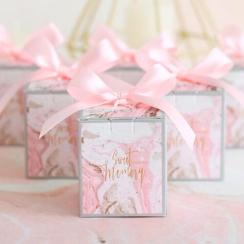 Itschy 50pcs 6x6x7CM Pink theme Candy Box with ribbon wedding gift boxes wedding party accessories wedding favors and gifts