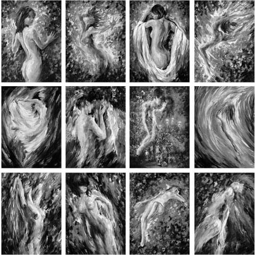 Black White Color 5D DIY Woman Girl Diamond Embroidery Picture of Mosaic Lover Nude Diamond Painting Cross Stitch Bedroom Decor