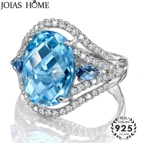 JoiasHome Oval Sapphire Ring For Women With 10*15MM Gemstones 925 Sterling Silver Fine Jewerly Wedding Party Gift Wholesale