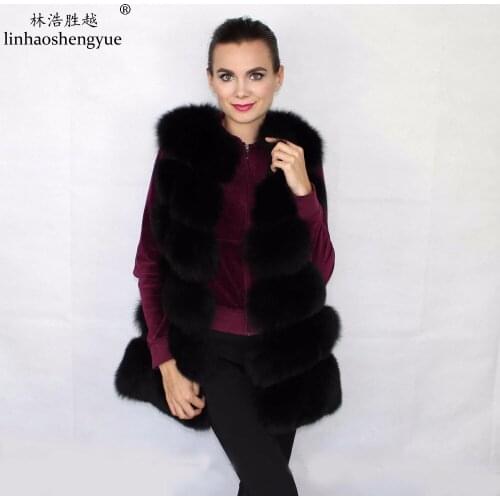 Linhaoshengyue 70cm Long Real Fox Fur Vest With Six Row