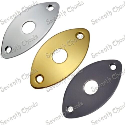 3 Pcs Metal Curved Oval Bass Guitar Jack Plates (MCGB-GD-JH) - - Chrome - Black - Gold for choose