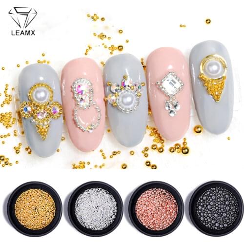 LEAMX Mix Size Mini Small Stainless Steel Beads Nails Art Decorations 3D Design Manicure Rose Gold Caviar DIY Tool Nail Studs