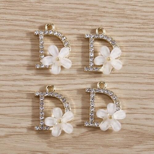 4pcs 12*18mm Fashion Crystal Letter D Flower Charms Pendants for Necklace Bracelets Drop Earrings Handmade DIY Jewelry Making