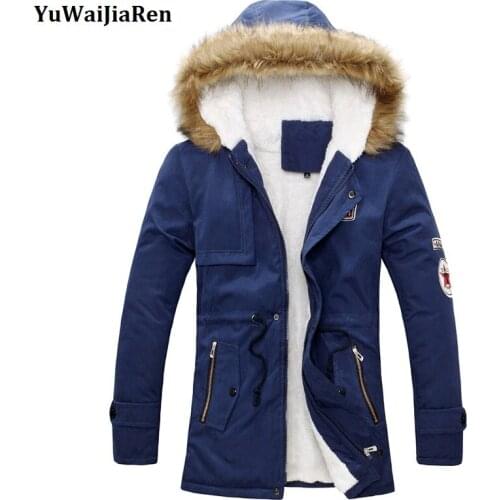 YuWaiJiaRen Mens Warm Jacket High-Quality Casual Men Parkas Men Wear Thick Hooded Fur Collar Long Jackets Winter Coats 4XL