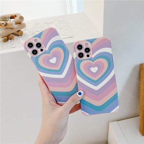 Lambskin Colorful Rainbow Love Heart Soft Phone Case For Huawei P30 P40 Lite Mate 40 Honor 20 30 50 Pro 8X 10 9A Y9 Prime 2019