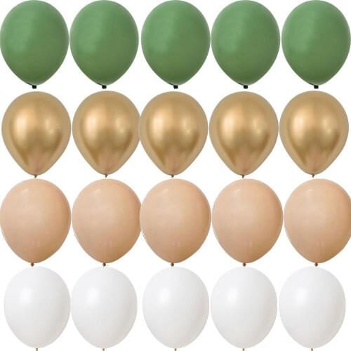 20PCS 10inch Balloon Kit Retro Green White Gold Balls For Birthday Wedding Anniversary Jungle Summer Party Decor Home Supplies