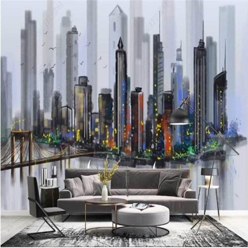 Modern Hand-painted Abstract City Building Oil Painting Mural Wallpaper for Living Room TV Background Wall Paper Home Decor