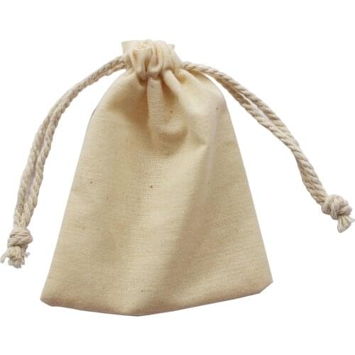 Natural cream cotton drawstring bag recycle promotional pouch wedding gift bag customized logo and size