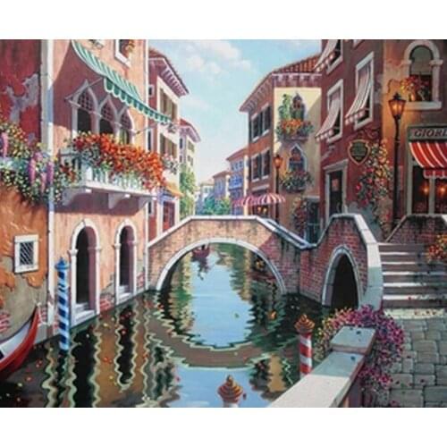 New mosaic full diamond embroidery beads Scenic Venice Bridge Cottage Town Flower diamonds cross stitch painting inlay handwork