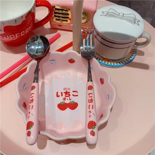 The New 2021 Dinnerware Spoon Fork Bowl Stainless Steel посуда Vajilla For Children To Eat With Ceramic Spoon Jogo De Panela