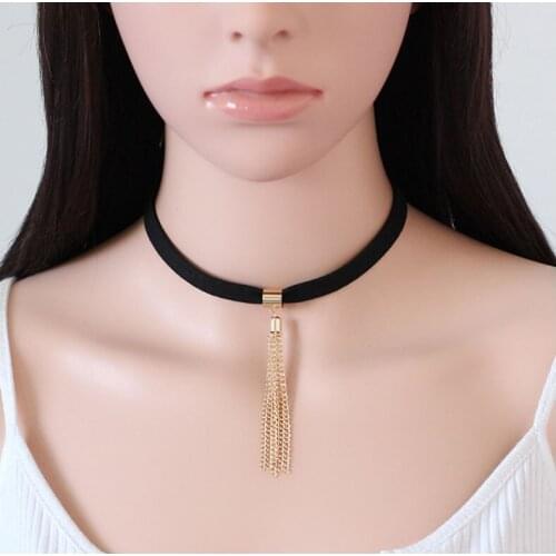 New Arrival Tassel Pendant Choker Necklace Fashion Black Velvet Collar Choker Leather Short Choker Fsshion Jewelry Colar Bijous