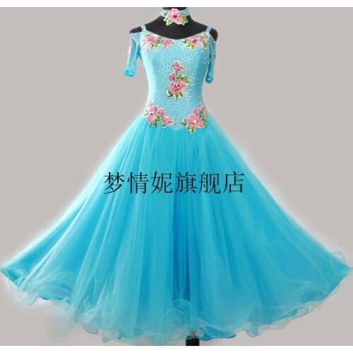 New standard dance dress,ballroom dance competition dresses,Chiffon Dress,womens dance dresses blue green color