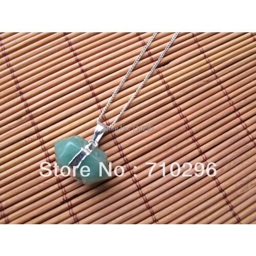 New Fashion Jewelry Natural Green Aventurine Pendant Necklace Gem stone jewelry10pcs/lot With Chain