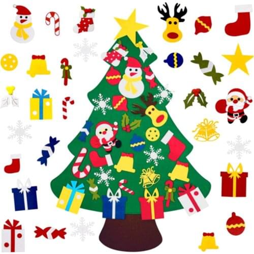 New year 2022 Kids DIY Felt Christmas Tree Christmas Decoration for HomeGifts Christmas Ornaments Wall Hanging Detachable