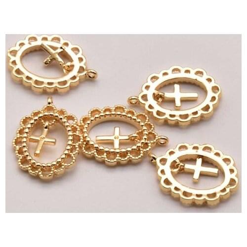 2Pcs/Lot 18mm*8mm 18K Brass Gold-Plated Lace Cross Pendant Earring Making Supplies Wholesale Jewelry Lots Jewelry JA0131