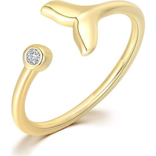 Adjustable Mermaid Tail Womens Ring Gold Color Rings With Zircon Opening Fairy Tale Gifts For Girls Trend New 2021 Jewelry R385