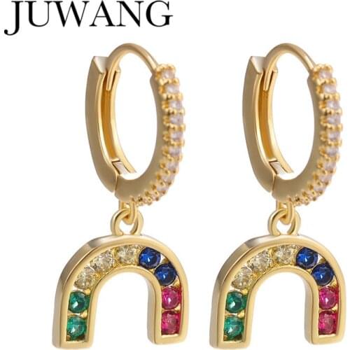Rainbow Zircon Crystal Stud Earrings For Women Gold Copper Cz Earrings 2020 New Elegant Jewelry