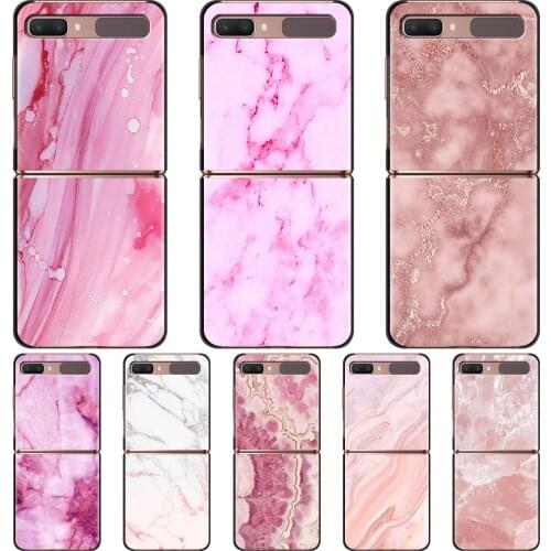 Chic Pink Marble Phone Case For Samsung Galaxy Z Flip 6.7" Hard PC Cover Mobile Phone Bag ZFlip 5G Segmented Bag
