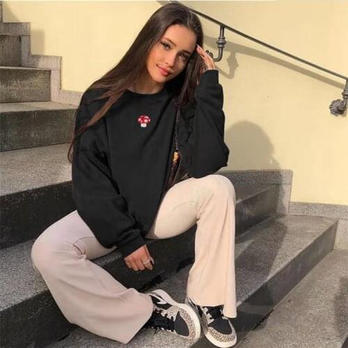 Sweatshirts Streetwear 2021 new Fashion Embroidery mushroom Indie Aesthetic 90s Long Sleeve Hoodies Graphic Crewneck clothes
