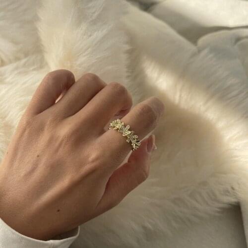 TIMEONLY Delicate Flower Cubic Zircon Open Ring French Alloy Rings for Women Girls Romantic Birthday Gifts Accessories Hot Sale