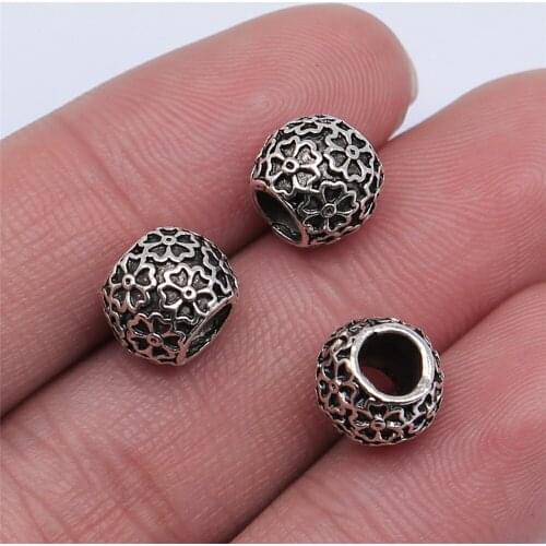 Tristana 20pcs 10x8mm Antique Silver Color Big Hole Spacer Beads For Jewelry Making DIY Jewelry Findings