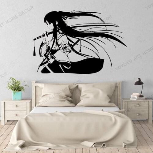 Manga character Wallpaper Samurai Geisha Japanese Katana Swords Anime Wall Sticker Vinyl Interior Home Decor Room Decals JC238
