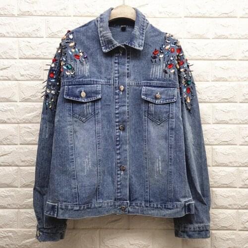 Womens spring and autumn short diamond beaded jacket trendy fashion top Y767