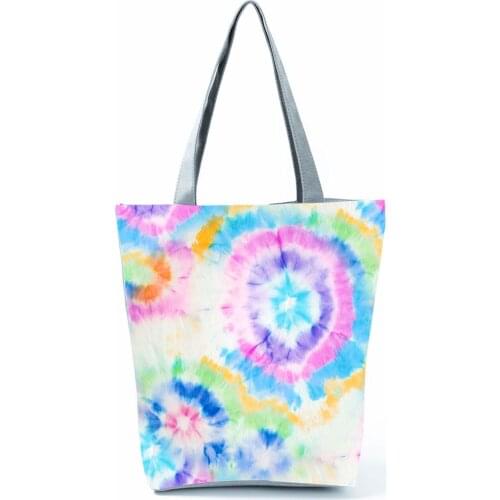 Watercolor Printed Handbag Women High Capacity Eco Reusable Shopping Bag Foldable Shoulder Bag Daily Grocery Bag Custom Pattern