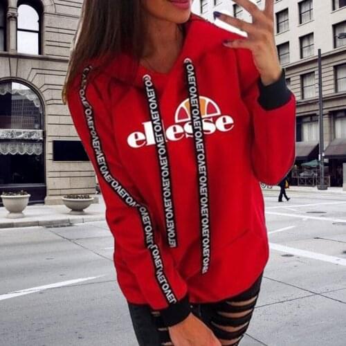 Women Letter Printed Drawstring Loose Tops Autumn Casual Long Sleeve Hoodie Pullover 2021 Fashion Street Sport Hooded Sweatshirt